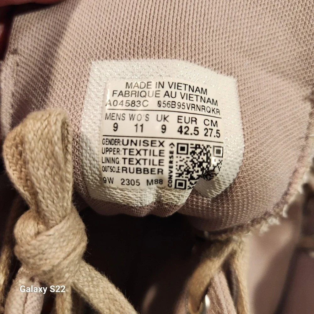 Converse Chuck Taylor All Star Shoes Mens Size 9 High Top Beige Canvas A04583C‎ - Picture 7 of 10